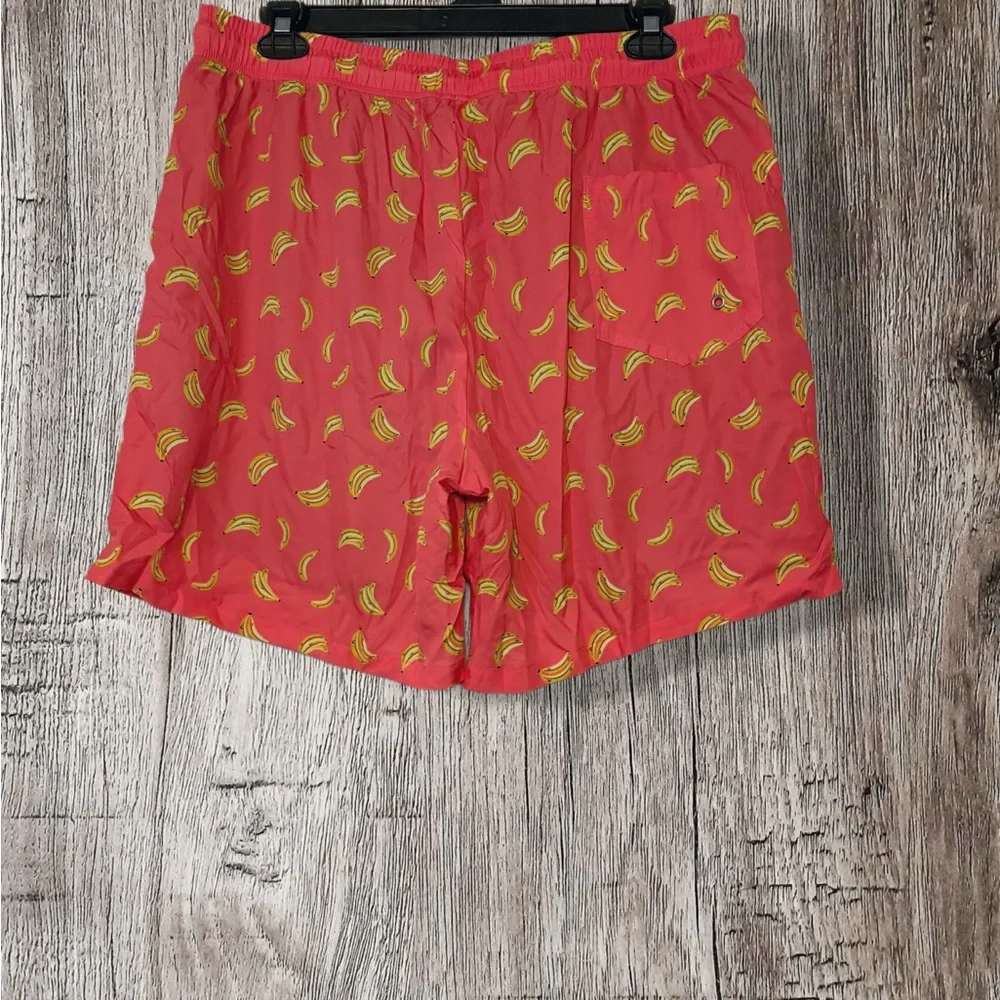 Tropical Banana Print Swim Trunks - Red size 2XL